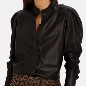 FRAME Charlie Puff Sleeve Leather Shirt - Size M